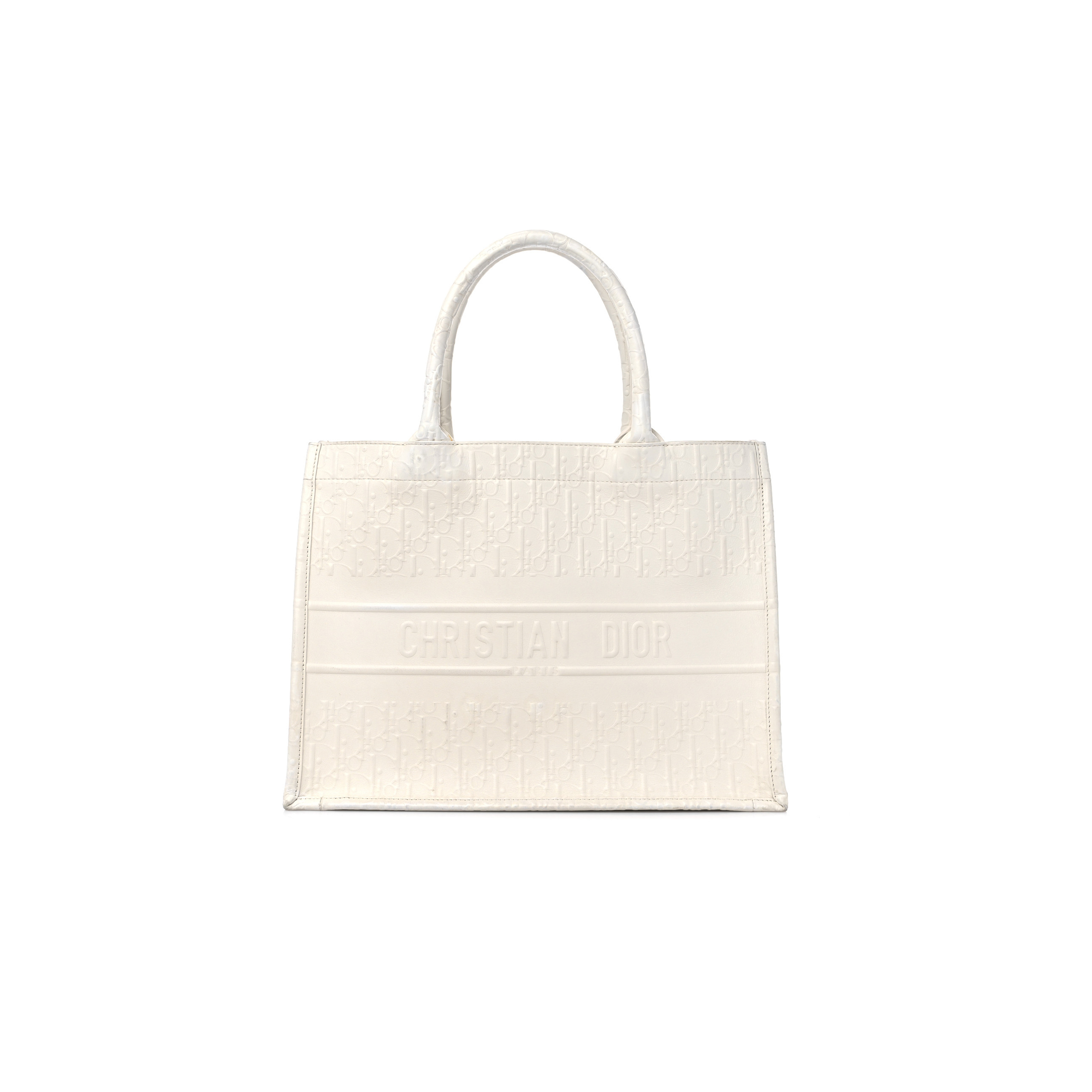 D*or oblique calfskin embossed medium book tote ivory (36*27*17.1cm)